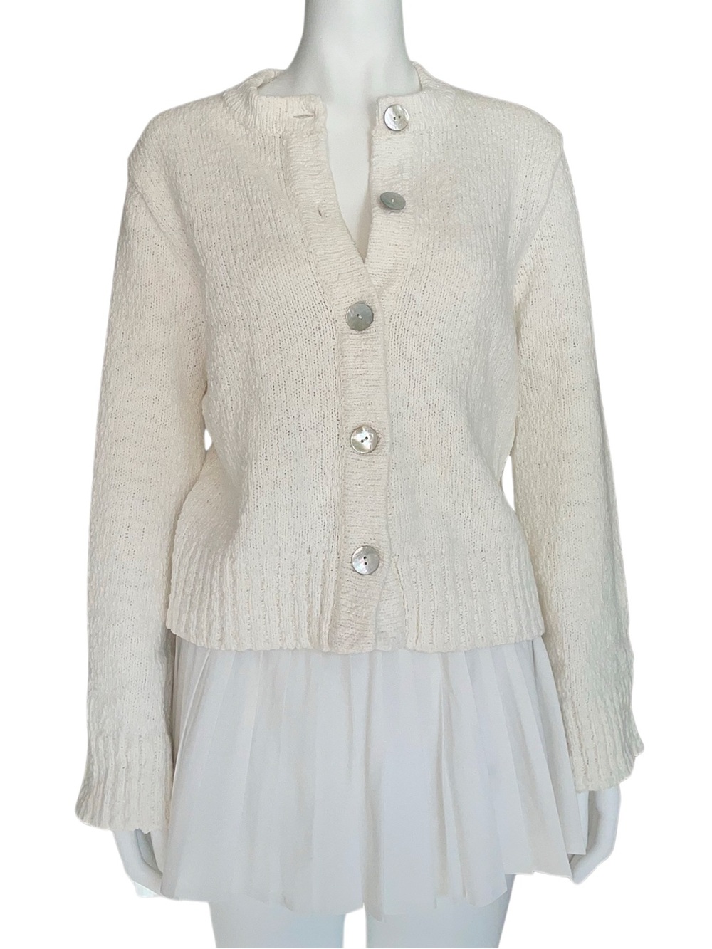 Meshki Oversized Boucle Chunky Knit Button Moira Cardigan White Size XS NWT!